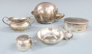 Modern hallmarked silver chamber stick or similar single handled dish, hallmarked silver two handled