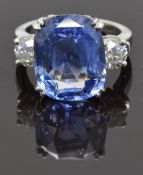WITHDRAWN A platinum ring set with a 10.8ct Sri Lankan cornflower blue natural, untreated sapphire