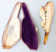 Pollak & Son Meerschaum pipe / cheroot holder with carved dogs hunting wild boar, in case