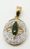 A 9ct gold pendant set with a marquise cut Mezezo opal cabochon, 3.1g