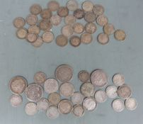 A quantity of largely Victoria silver coins, shillings, sixpences and threepences (58.2g) together