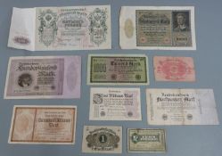A quantity of early 20thC German and other notes together with a large 1912 Russian 500R note