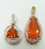 A 9ct gold pendant set with a trilliant cut Mexican fire opal and diamonds and a 9ct gold pendant