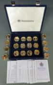 A cased collection of thirty two Diamond Wedding photographic portrait Westminster coins with