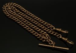 A 9ct rose gold double fob/ Albert watch chain, maker DB, 44.1g