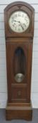 Early to mid 20thC oak cased Grandmother clock, the silvered Arabic dial with bold numerals and