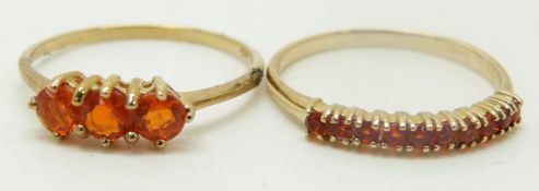 Two 9ct gold rings set with fire opals, 3.2g, size S