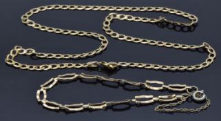 9ct gold necklace and 9ct gold gate bracelet, 9.5g