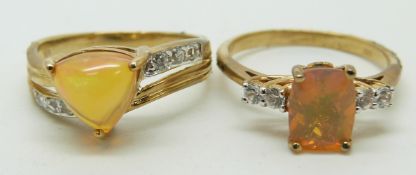 Two 9ct gold rings set with Indonesian opals, 4.8g, size N