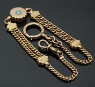 Victorian 9ct gold leontine/ fob chain with a circular central section set with paste, 12.7g