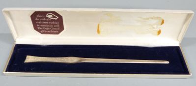 Graham Watling retro bark effect hallmarked silver paper knife, London 1971, length 17cm, weight