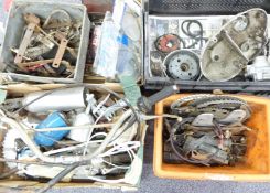 Quantity of motorcycle spares to include handlebars, chainwheels, casings etc