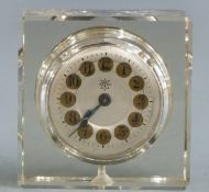 Mid century Junghans desk clock, the metal Arabic dial set in crystal case with bevelled edges, 8