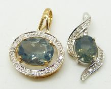Two 9ct gold pendants set with blue fire opal and diamonds, 3.3g
