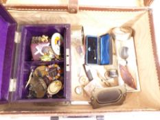 A collection of costume jewellery including silver penknife, double ended scent bottle, lava cameo