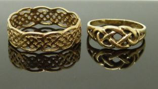 Two 9ct gold rings of Celtic design, size L & S/T, 4.12g