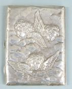 Victorian hallmarked silver cigarette case with Reynolds angels decoration, Sheffield 1898 maker