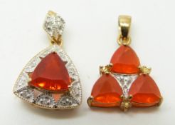 A 9ct gold pendant set with a trilliant cut Salamanca fire opal and diamonds and a 9ct gold