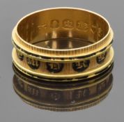Georgian 18ct gold mourning ring set with black enamel reading 