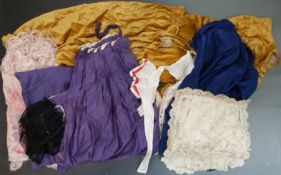 Edwardian and vintage clothing including a yellow velvet opera cloak, floral fringed silk shawl, 150