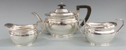 George V hallmarked silver three piece teaset, Sheffield 1918/19 maker Atkin Brothers, length of
