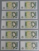 Ten series D consecutive J.B.Page £1 notes, uncirculated in original band N51 959448- N51 959457