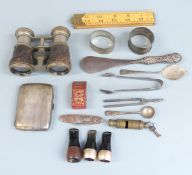 Hallmarked silver cigarette case, two hallmarked silver napkin rings and a hallmarked silver jam