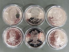Six British Virgin Island silver commemorative British monarchs crown coins