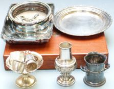 Two Egyptian or similar white metal napkin rings, weight 45g together with cased silver plated