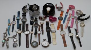 Thirty-eight wrist and pocket watches including Tissot gentleman's chronograph diver's watch ref.
