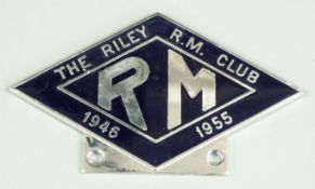 Riley RM Club enamel car badge, width 12cm together with a Riley Motor club badge