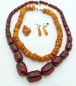 Baltic amber necklace, amber pendant, cherry amber necklace and Baltic amber earrings