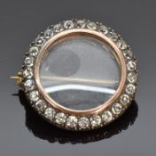 Victorian locket brooch set with foiled paste, 2.3cm diam