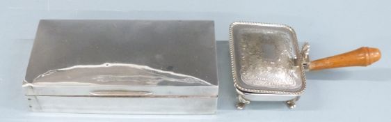 Hallmarked silver cigarette box, London 1936 maker Alexander Clark & Co Ltd, length 18cm together