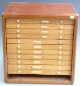Mahogany eleven drawer collector's cabinet with removable front, W45 x D34 x H46cm.