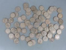 A collection of English sixpences, largely pre-1947 but includes some pre-1920 examples Victorian,