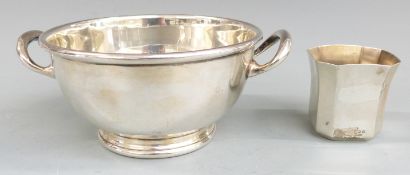 Octagonal hallmarked silver bowl with flared rim, Birmingham 1953 maker Harman Brothers, height 5cm,