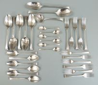 Georgian harlequin canteen of Onslow pattern hallmarked silver cutlery, most being bottom marked,