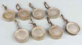 Eight Braime banjo oil cans each with engraved maker's name to the side, caps and safety chains,