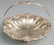 Victorian hallmarked silver swing handled basket with lobed design to main bowl, Sheffield 1845