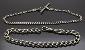 Two hallmarked silver Alberts, 82g