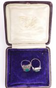 Art Deco 9ct gold and silver ring set with paste and a silver ring set with agate and marcasite in