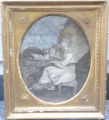 Late 18th/early 19thC gold thread and embroidery picture of of a lady playing the piano, in ornate