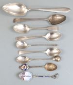 Quantity of hallmarked silver and white metal cutlery including Georgian and enamel examples, weight