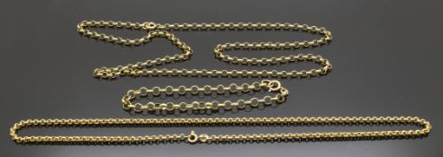 Two 9ct gold necklaces and a 9ct gold bracelet, 18.4g
