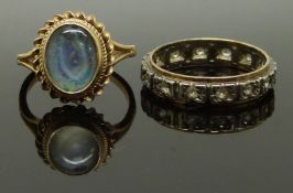 A 9ct gold ring and a 9ct gold eternity ring, size J & L, 4.42g