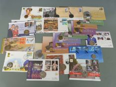Twenty four UK and world coin and stamp cover sets including RAF, Berlin Airlift, Ireland, Australia