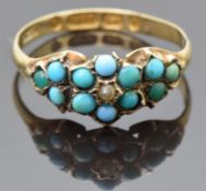 Victorian 9ct gold ring set with a seed pearl surrounded by turquoise, Birmingham 1869, size N