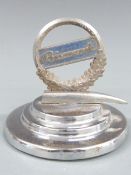 Bismarck bicycle mascot on circular chrome display base, height 8.5cm