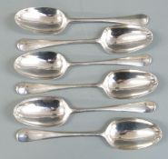 Set of six Georgian bottom hallmarked silver Hanovarian pattern table spoons, marks indistinct,